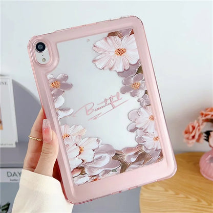 For iPad mini (2021) Case Oil Painting Flower Pattern Protective Tablet Cover