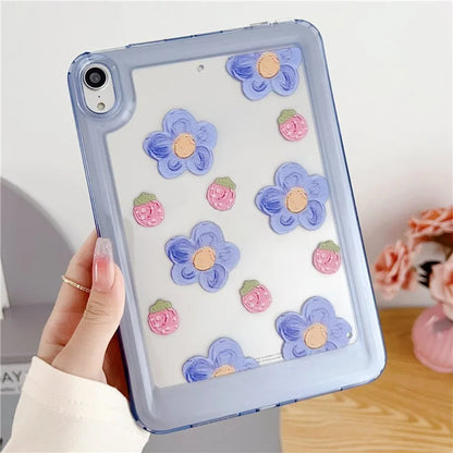 For iPad mini (2021) Case Oil Painting Flower Pattern Protective Tablet Cover and Strawberry