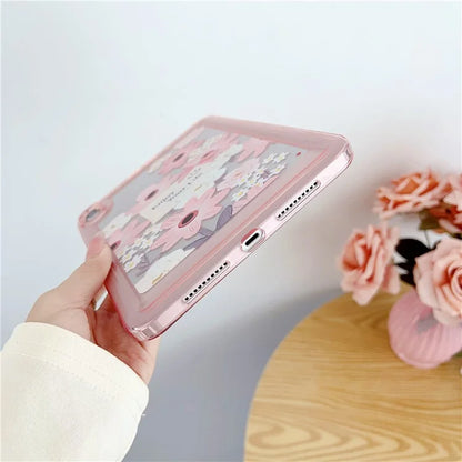 For iPad mini (2021) Case Oil Painting Flower Pattern Protective Tablet Cover and Rabbit