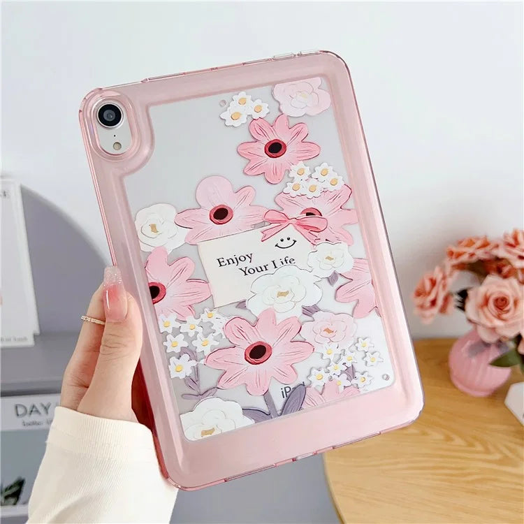 For iPad mini (2021) Case Oil Painting Flower Pattern Protective Tablet Cover and Rabbit