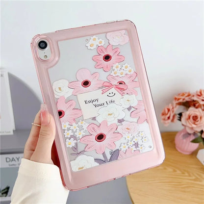 For iPad mini (2021) Case Oil Painting Flower Pattern Protective Tablet Cover and Rabbit