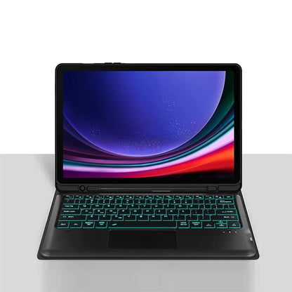 For Samsung Galaxy Tab S9+ Bluetooth Keyboard with Backlit, Touchpad, Card Slot PU+PC Tablet Case