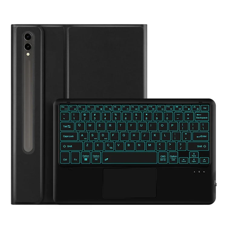 For Samsung Galaxy Tab S9+ Bluetooth Keyboard with Backlit, Touchpad, Card Slot PU+PC Tablet Case