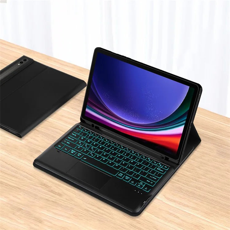 For Samsung Galaxy Tab S9+ Bluetooth Keyboard with Backlit, Touchpad, Card Slot PU+PC Tablet Case