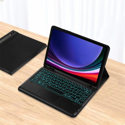 For Samsung Galaxy Tab S9+ Bluetooth Keyboard with Backlit, Touchpad, Card Slot PU+PC Tablet Case