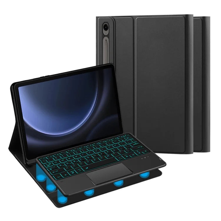 For Samsung Galaxy Tab S9 FE Shockproof Tablet Case, Backlit Bluetooth Keyboard Slim Wireless Keyboard with Touchpad