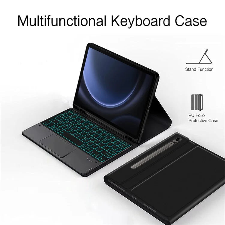 For Samsung Galaxy Tab S9 FE Shockproof Tablet Case, Backlit Bluetooth Keyboard Slim Wireless Keyboard with Touchpad