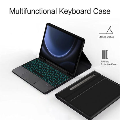 For Samsung Galaxy Tab S9 FE Shockproof Tablet Case, Backlit Bluetooth Keyboard Slim Wireless Keyboard with Touchpad