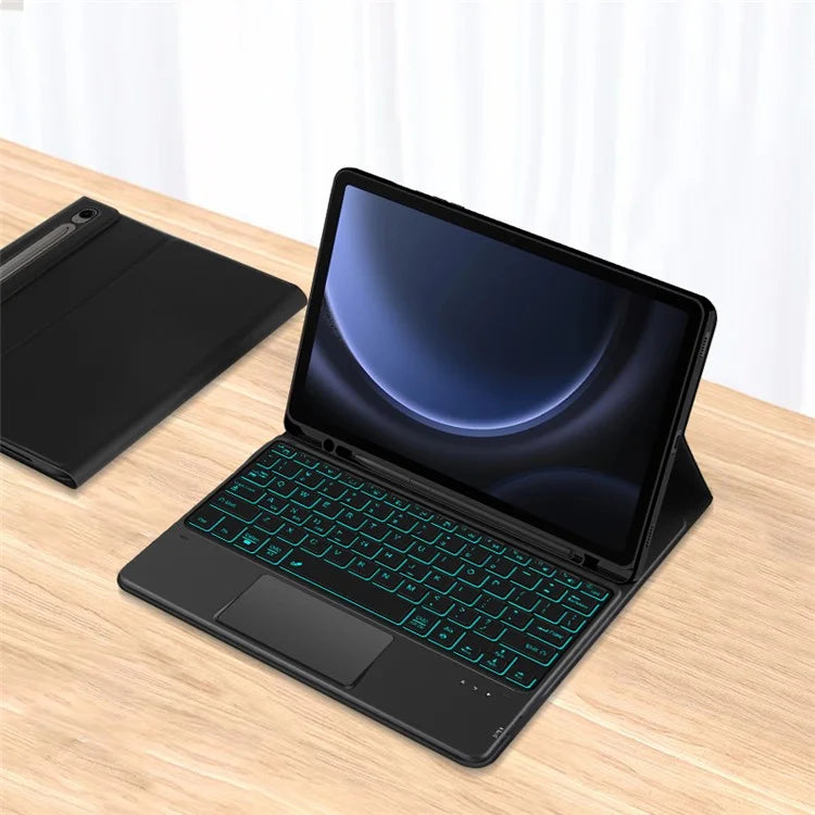 For Samsung Galaxy Tab S9 FE Shockproof Tablet Case, Backlit Bluetooth Keyboard Slim Wireless Keyboard with Touchpad