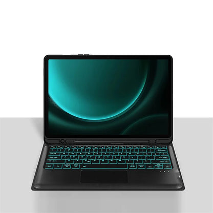 For Samsung Galaxy Tab S9 FE+ Touchpad Bluetooth Keyboard with Backlit, Protective PU+PC Tablet Case