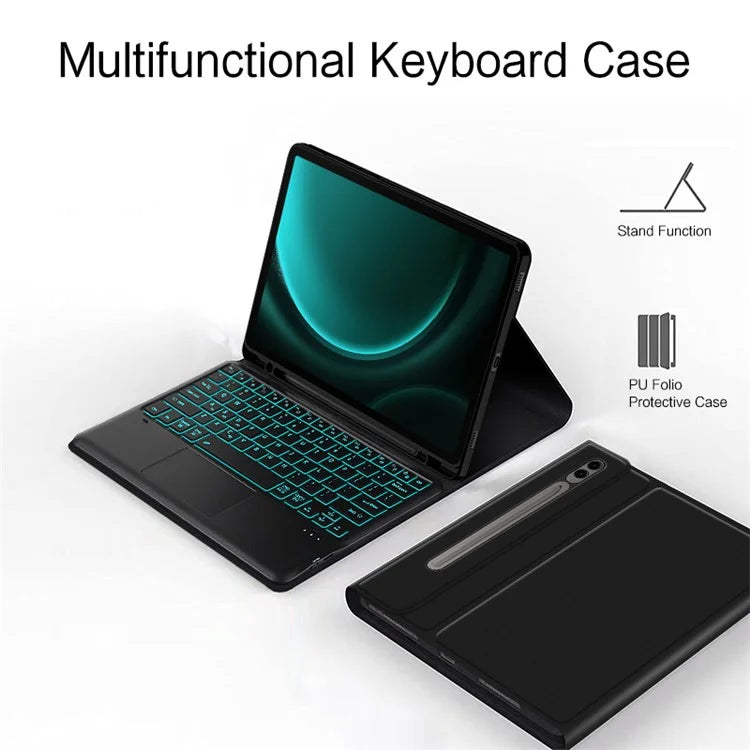 For Samsung Galaxy Tab S9 FE+ Touchpad Bluetooth Keyboard with Backlit, Protective PU+PC Tablet Case