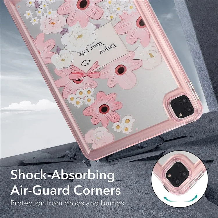 For iPad Pro 11 (2018) / (2020) / (2021) / (2022) Case Flower Pattern Shock Absorption Tablet Cover and Card