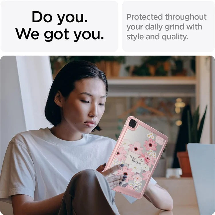 For iPad Pro 11 (2018) / (2020) / (2021) / (2022) Case Flower Pattern Shock Absorption Tablet Cover and Card
