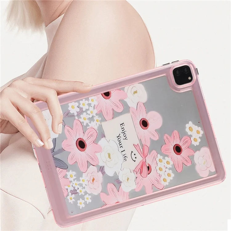For iPad Pro 11 (2018) / (2020) / (2021) / (2022) Case Flower Pattern Shock Absorption Tablet Cover and Card