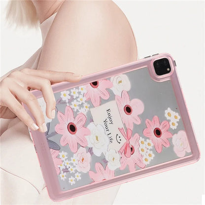 For iPad Pro 11 (2018) / (2020) / (2021) / (2022) Case Flower Pattern Shock Absorption Tablet Cover and Card