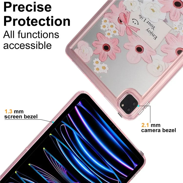 For iPad Pro 11 (2018) / (2020) / (2021) / (2022) Case Flower Pattern Shock Absorption Tablet Cover and Card