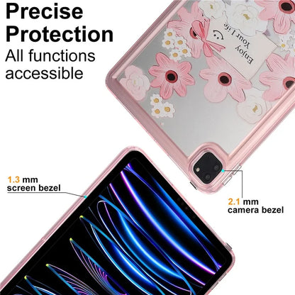 For iPad Pro 11 (2018) / (2020) / (2021) / (2022) Case Flower Pattern Shock Absorption Tablet Cover and Card