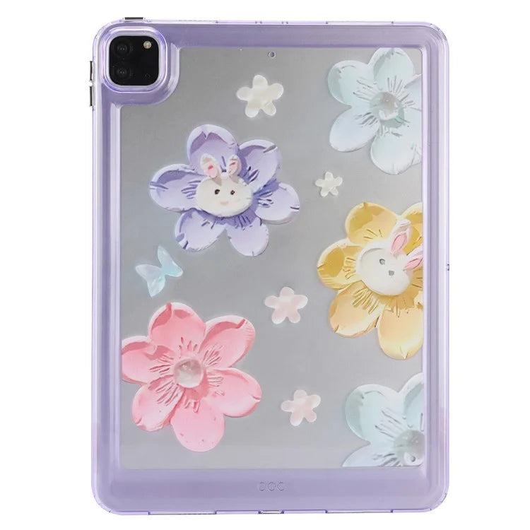 For iPad Pro 11 (2018) / (2020) / (2021) / (2022) Case Flower Pattern Shock Absorption Tablet Cover and Rabbit