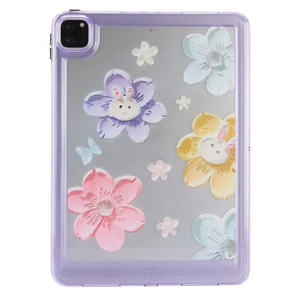 For iPad Pro 11 (2018) / (2020) / (2021) / (2022) Case Flower Pattern Shock Absorption Tablet Cover and Rabbit