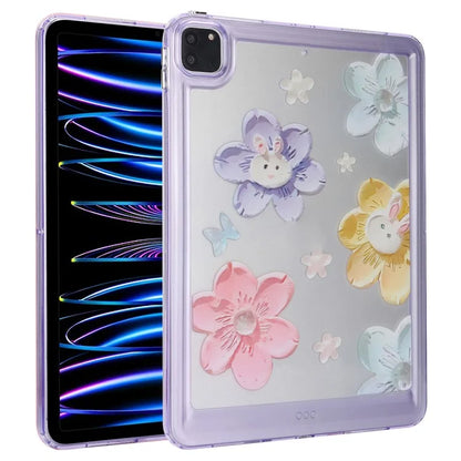 For iPad Pro 11 (2018) / (2020) / (2021) / (2022) Case Flower Pattern Shock Absorption Tablet Cover and Rabbit