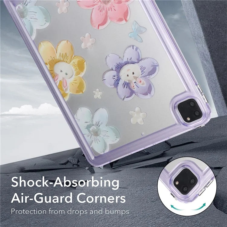 For iPad Pro 11 (2018) / (2020) / (2021) / (2022) Case Flower Pattern Shock Absorption Tablet Cover and Rabbit