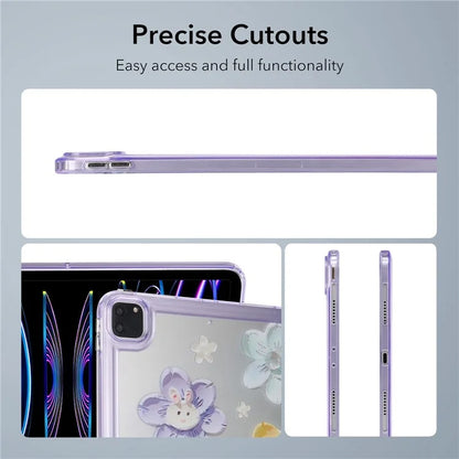 For iPad Pro 11 (2018) / (2020) / (2021) / (2022) Case Flower Pattern Shock Absorption Tablet Cover and Rabbit