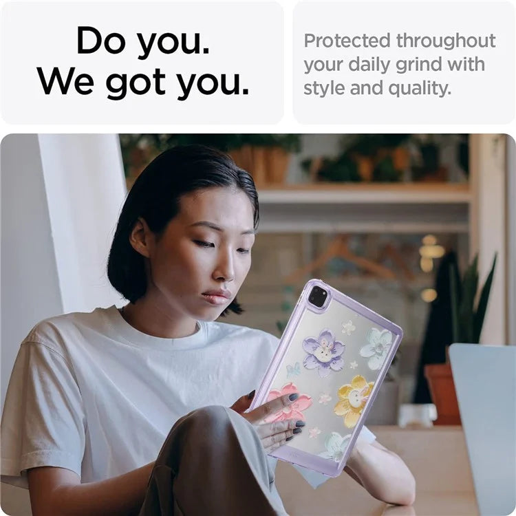 For iPad Pro 11 (2018) / (2020) / (2021) / (2022) Case Flower Pattern Shock Absorption Tablet Cover and Rabbit