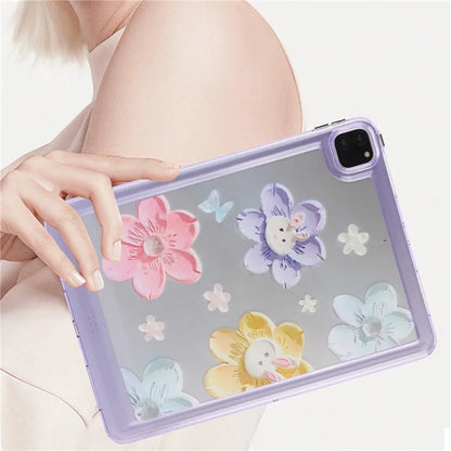 For iPad Pro 11 (2018) / (2020) / (2021) / (2022) Case Flower Pattern Shock Absorption Tablet Cover and Rabbit
