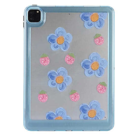 For iPad Pro 11 (2018) / (2020) / (2021) / (2022) Case Flower Pattern Shock Absorption Tablet Cover and Strawberry