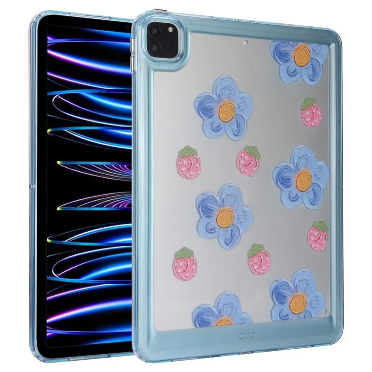 For iPad Pro 11 (2018) / (2020) / (2021) / (2022) Case Flower Pattern Shock Absorption Tablet Cover and Strawberry