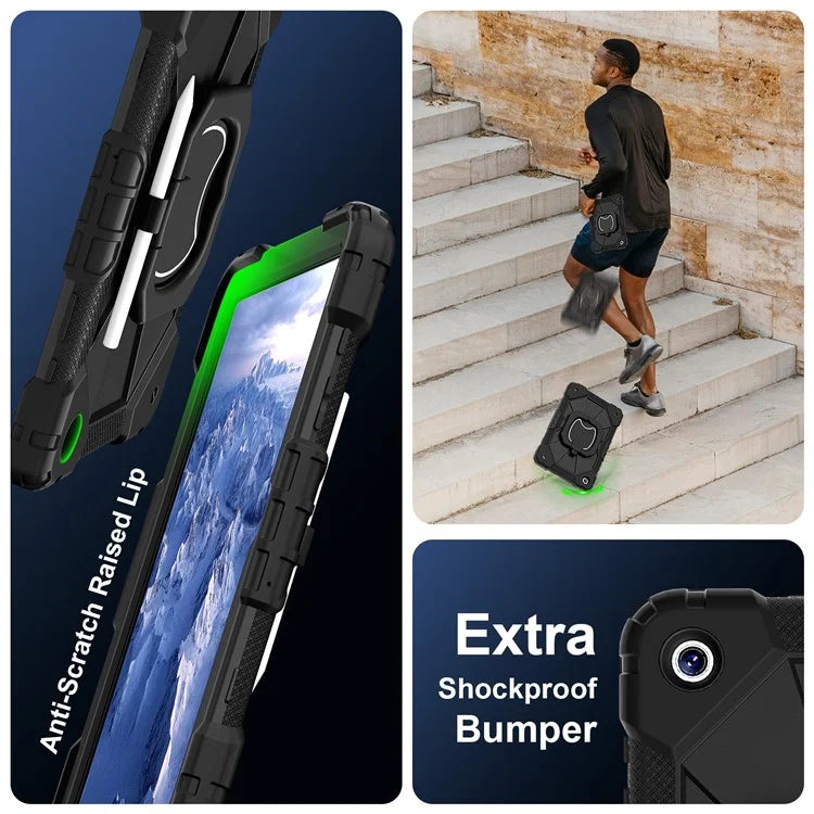 For Samsung Galaxy Tab A9+ Rugged Case Handle Kickstand Tablet Cover with Shoulder Strap