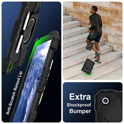 For Samsung Galaxy Tab A9+ Rugged Case Handle Kickstand Tablet Cover with Shoulder Strap