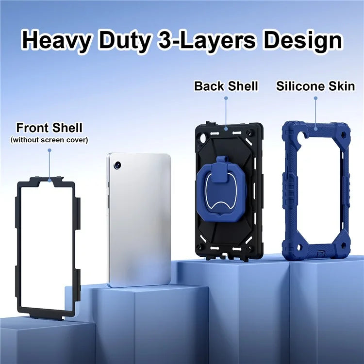 For Samsung Galaxy Tab A9 Kickstand Case PC+Silicone Tablet Cover with Shoulder Strap