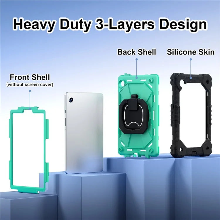 For Samsung Galaxy Tab A9 Kickstand Case PC+Silicone Tablet Cover with Shoulder Strap