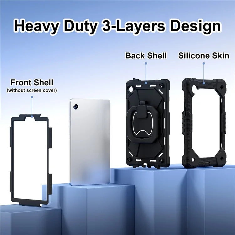 For Samsung Galaxy Tab A9 Kickstand Case PC+Silicone Tablet Cover with Shoulder Strap