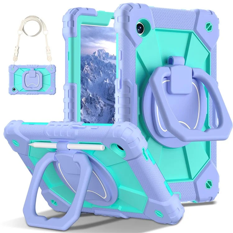 For Samsung Galaxy Tab A9 Kickstand Case PC+Silicone Tablet Cover with Shoulder Strap