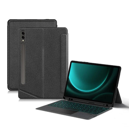 For Samsung Galaxy Tab S9 FE+ PU Leather Case + Detachable Touchpad Bluetooth Keyboard with Backlight