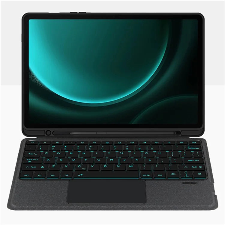For Samsung Galaxy Tab S9 FE+ PU Leather Case + Detachable Touchpad Bluetooth Keyboard with Backlight