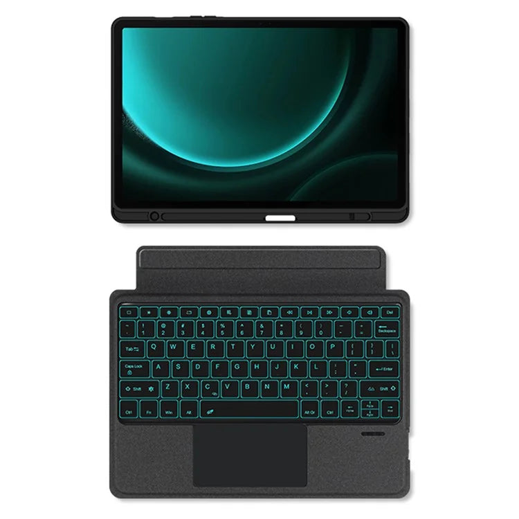 For Samsung Galaxy Tab S9 FE+ PU Leather Case + Detachable Touchpad Bluetooth Keyboard with Backlight