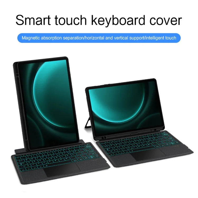 For Samsung Galaxy Tab S9 FE+ PU Leather Case + Detachable Touchpad Bluetooth Keyboard with Backlight