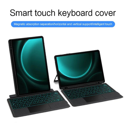 For Samsung Galaxy Tab S9 FE+ PU Leather Case + Detachable Touchpad Bluetooth Keyboard with Backlight