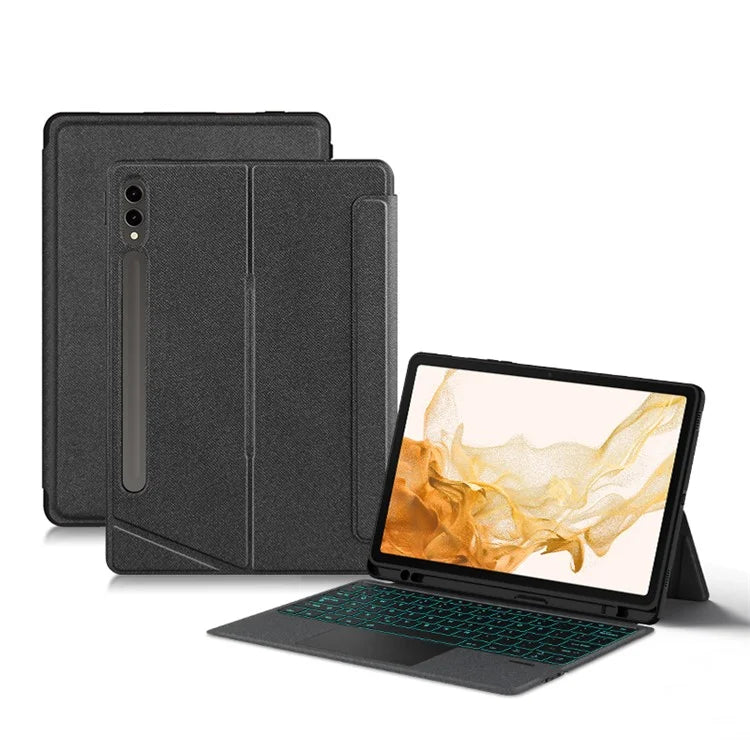For Samsung Galaxy Tab S8+ Case PU Leather Stand Cover with Detachable Backlight Bluetooth Keyboard
