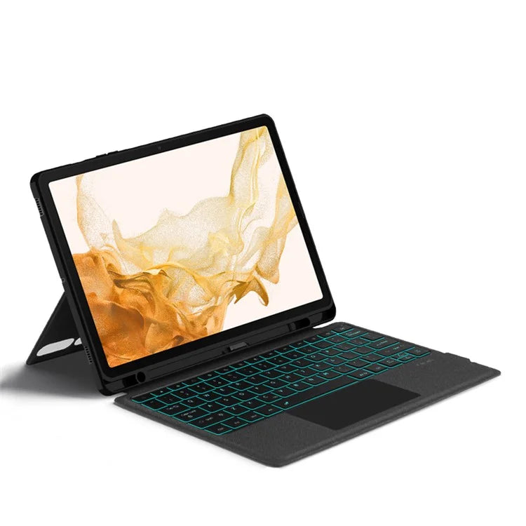 For Samsung Galaxy Tab S8+ Case PU Leather Stand Cover with Detachable Backlight Bluetooth Keyboard