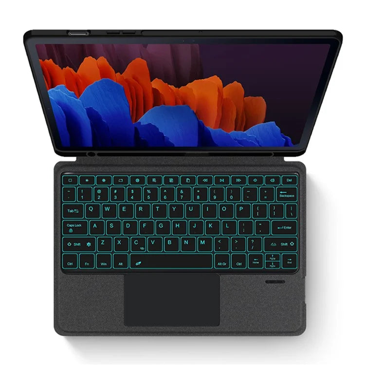For Samsung Galaxy Tab S7+ Leather Case + Detachable Wireless Bluetooth Keyboard with Backlight