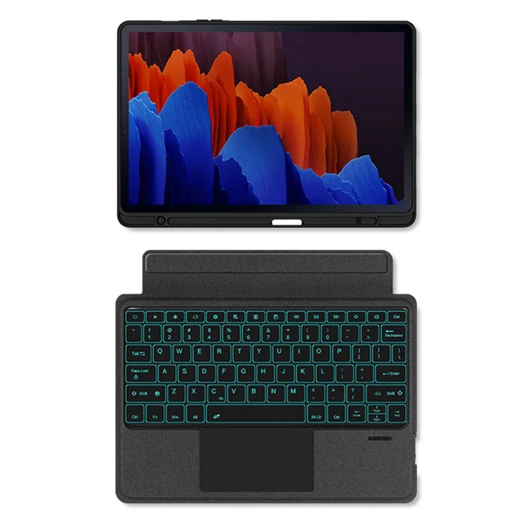 For Samsung Galaxy Tab S7+ Leather Case + Detachable Wireless Bluetooth Keyboard with Backlight