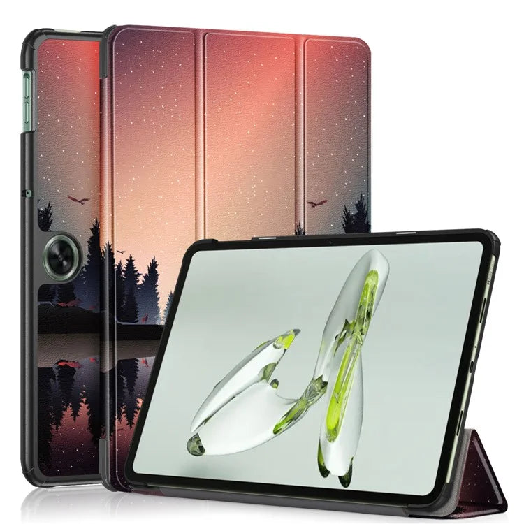 For OnePlus Pad Go / Oppo Pad Air 2 / Pad Neo Smart Cover Full-Body Tri-fold Stand Pattern Tablet Case