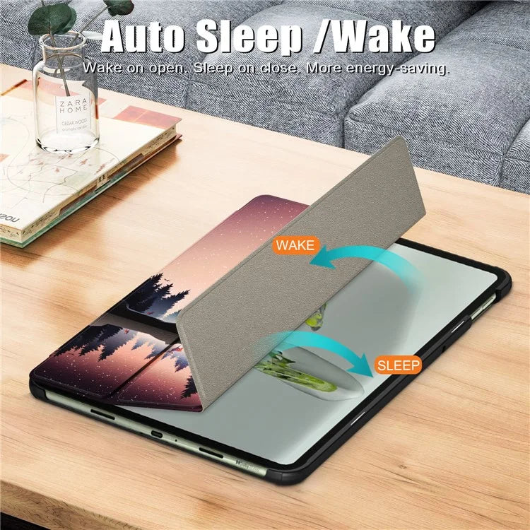 For OnePlus Pad Go / Oppo Pad Air 2 / Pad Neo Smart Cover Full-Body Tri-fold Stand Pattern Tablet Case