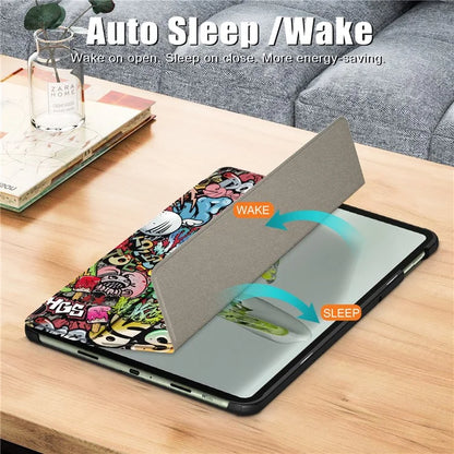 For OnePlus Pad Go / Oppo Pad Air 2 / Pad Neo Smart Cover Full-Body Tri-fold Stand Pattern Tablet Case