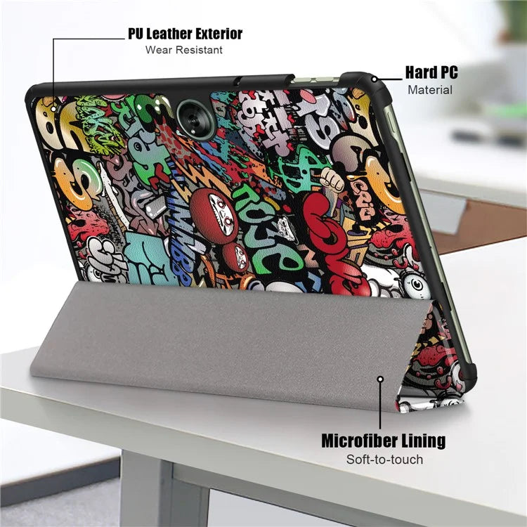 For OnePlus Pad Go / Oppo Pad Air 2 / Pad Neo Smart Cover Full-Body Tri-fold Stand Pattern Tablet Case