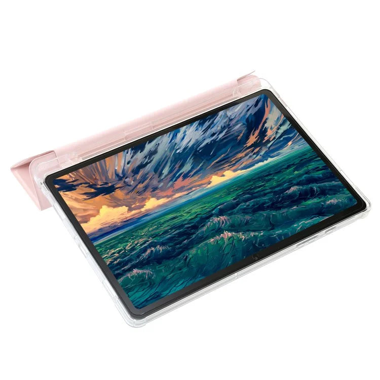 For Samsung Galaxy Tab A9+ Tablet Case PU+Acrylic+TPU Tri-fold Stand Cover